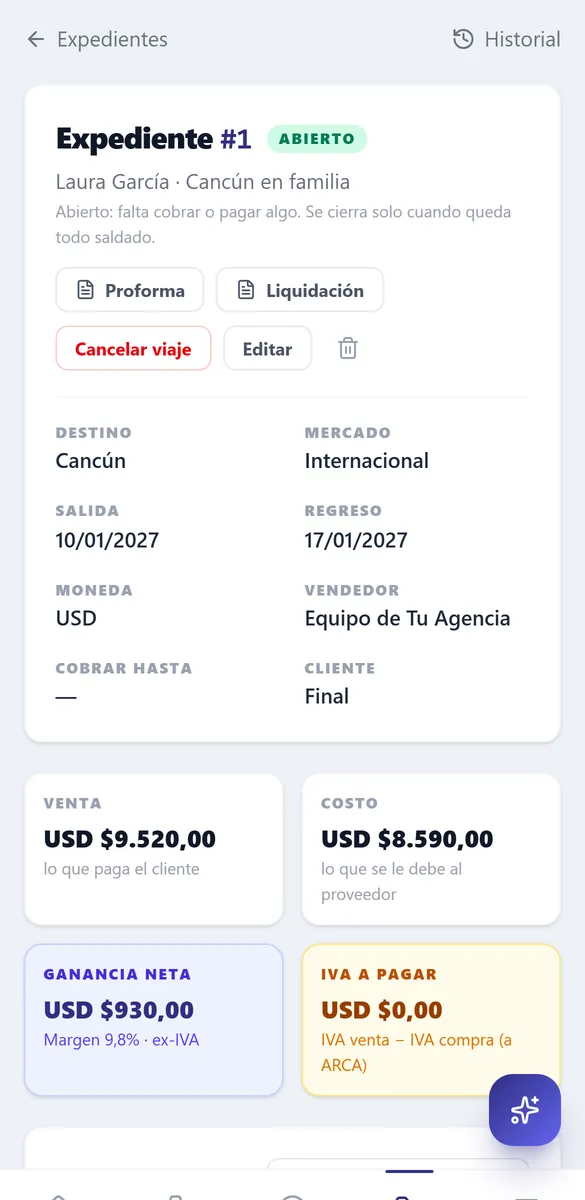 Expediente de Levoron con venta, costo y ganancia
