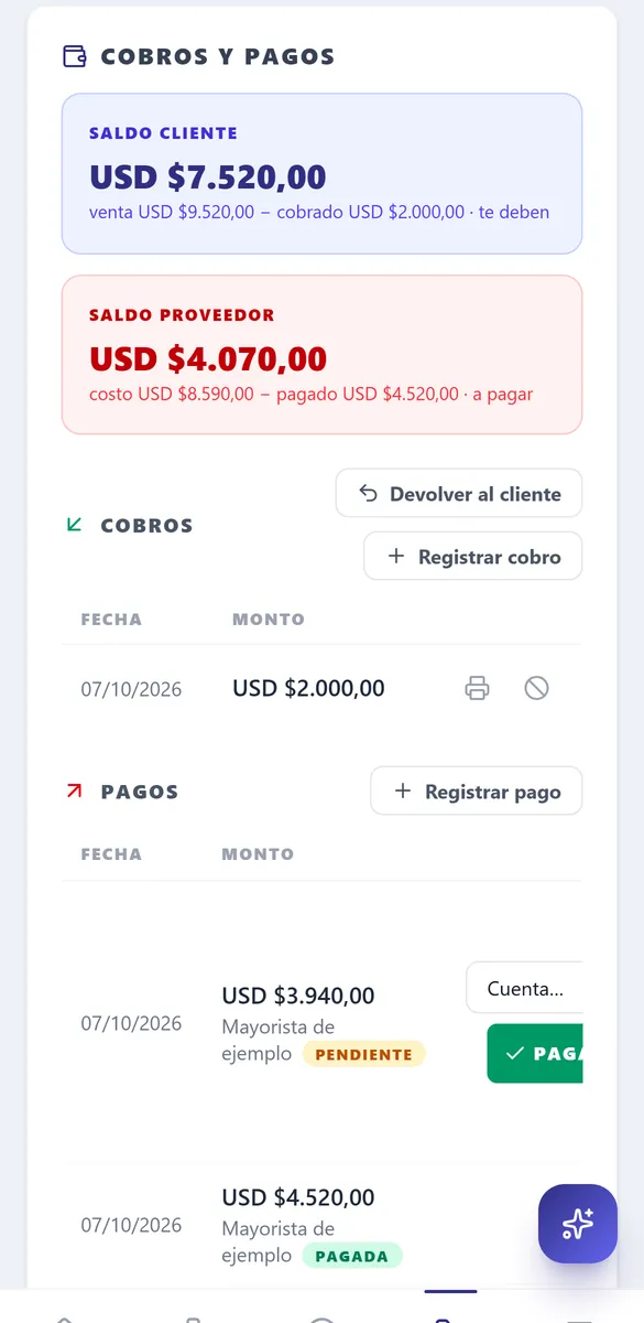 Expediente de Levoron con cobros y pagos