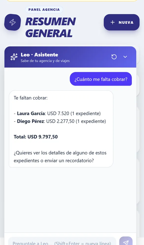Leo responde cuánto falta cobrar, cliente por cliente